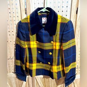 Vtg Mondi The Company Womens Plaid Blazer Jacket Size 36 Multicolor Wool Rayon